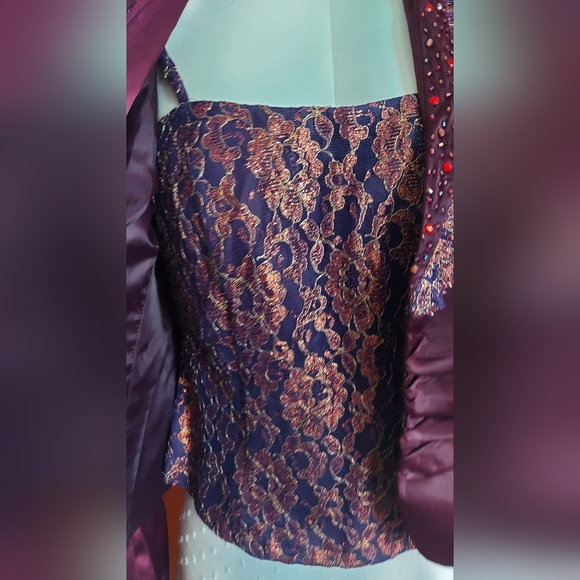 Women Evening 2 pieces Set Satin and Lace Jacket Mother of Bride Jacket Top - Picture 5 of 16